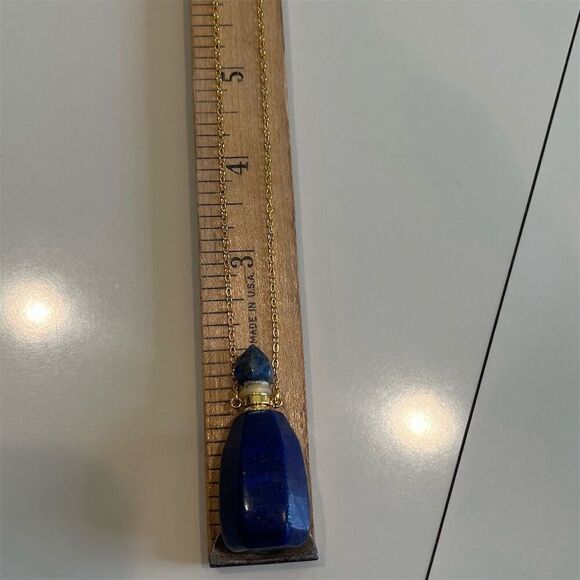 Lapis Lazuli Perfume Bottle Pendant Necklace‎ Gold Chain 20" Blue Stone - Picture 8 of 10
